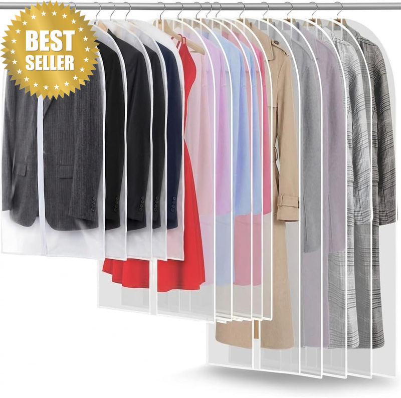 15Pcs Clear Garment Bags,Dustproof Plastic Hanging Dress Cover Bags | with Zippe