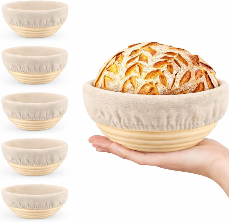 13Cm Banneton Bread Proofing Basket Set of 6, Mini Sourdough Bread Baking Suppli