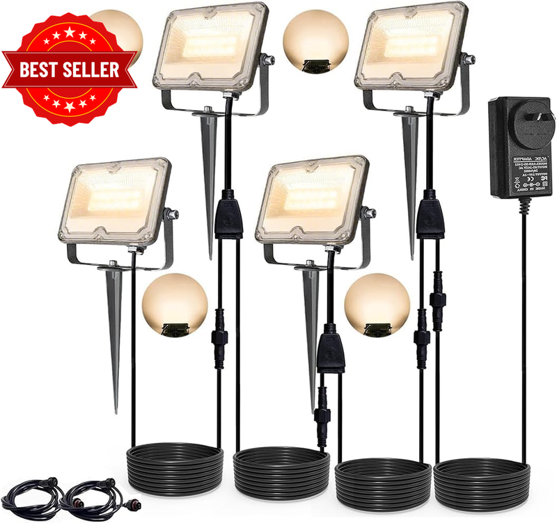 4-In-1 Low Voltage LED Landscape Lights, Outdoor 10W 24V Garden Lights 3000K War