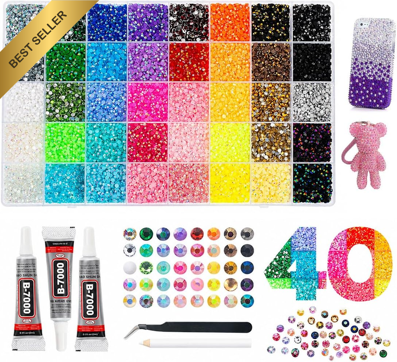 32000Pcs 40 Colors Jelly Rhinestones,Multicolor 3Mm Crystal,For Nails,Garment DI