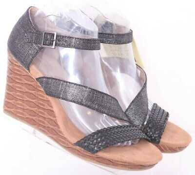 NEW Toms 10007821 Clarissa Black Woven Strappy Wedge Heel Shoes Women's US 8.5 