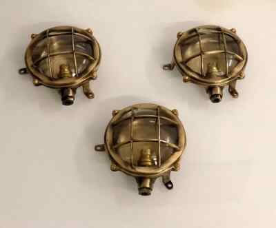Nautical Marine Solid Brass Small Ship Bulkhead Wall Deck Light 3 Pcs