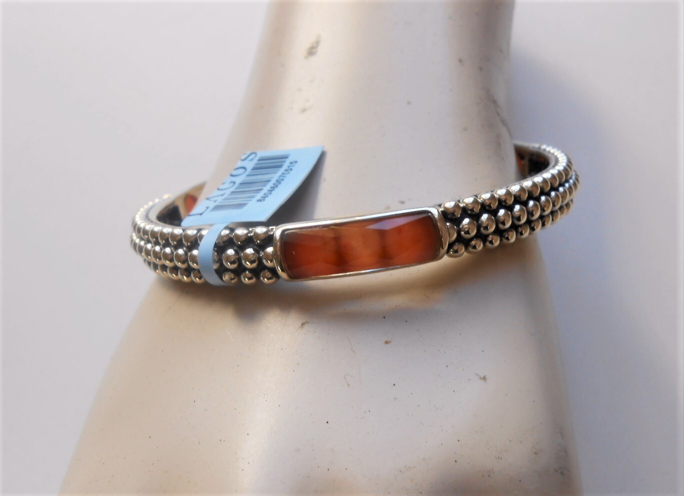 Pre-owned Lagos Maya Caviar Carnelian 3 Doublet Bangle Bracelet Sterling Rare $695 In Orange/silver