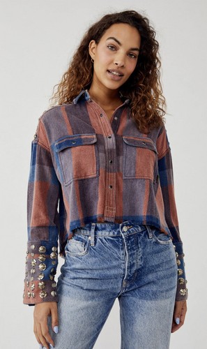 

Укороченная рубашка свободного кроя на пуговицах и пуговицах Free People Austin, Multicolor