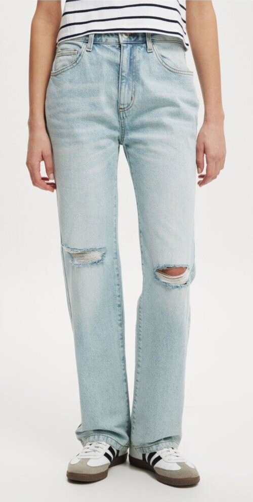 Cotton:On Women's Slim Straight Jean Bondi Blue Rip Wash Denim Jeans Size 2 NEW