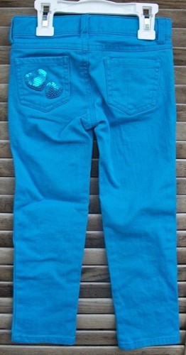 GYMBOREE aqua blue denim jeans~girl's size 4~sequin hearts at bottom of jeans~