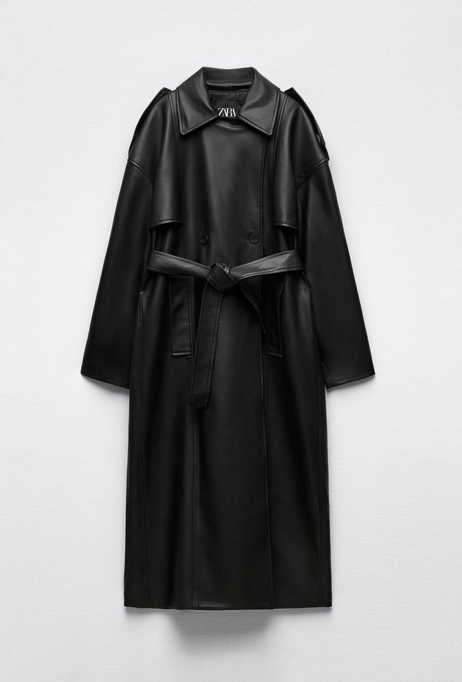 ZARA FAUX LEATHER TRENCH COAT WITH BELT BLACK FW23 sizes XS ZARA FAUX LEATHER TRENCH COAT WITH BELT BLACK FW23 sizes XS