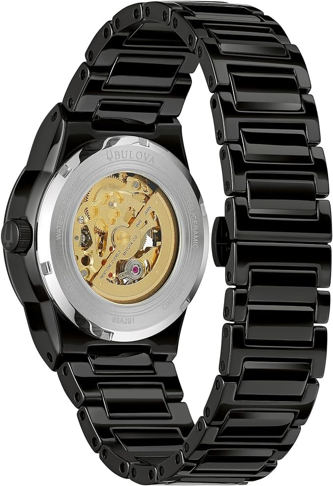 Pre-owned Bulova 98a291 Miennia Gold Dial Black Ceramic Bracelet Automatic Mens Watch