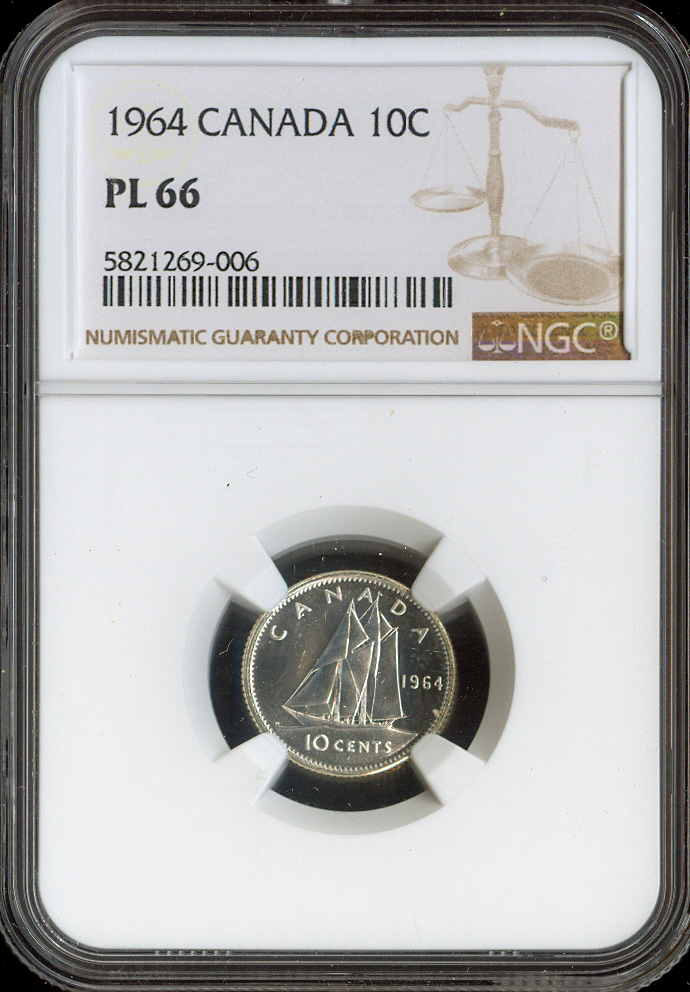 1964 Canada Silver 10 Cents 10C NGC PL66 - Quality
