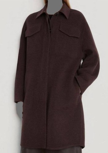 Pre-owned Vince $795  Women's Brown Double Wool Long Shirt Coat Jacket Size Large