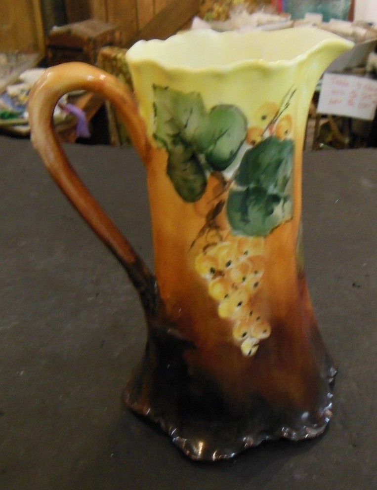 Antique Haviland Limoges pitcher, Hand painted grapes. Dated 1901