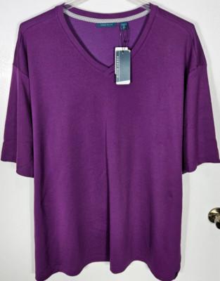 Perry Ellis Men's Size 5X Purple Shirt Short Sleeve V-Neck