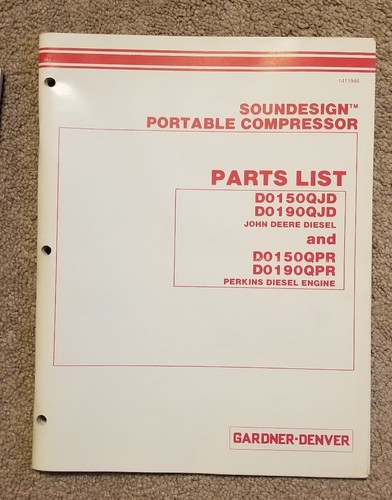 GARDNER-DENVER Portable Air Compressor Parts Service Manual Set 150 & 190 CFM
