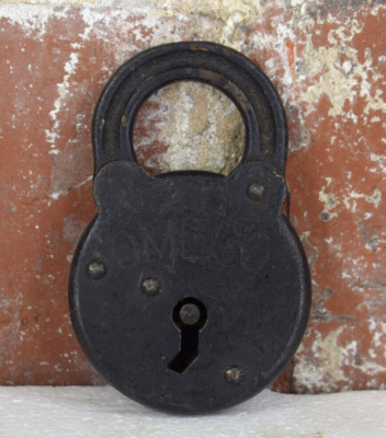 Antique Vintage OMECO Black Padlock - No Key