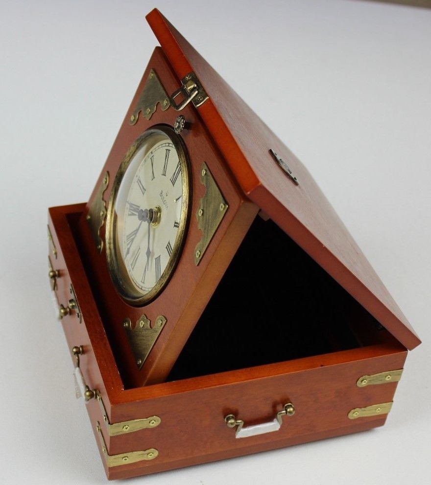 Bulova EDINBRIDGE Shelf Desk Clock Box Walnut B7450 Excellent