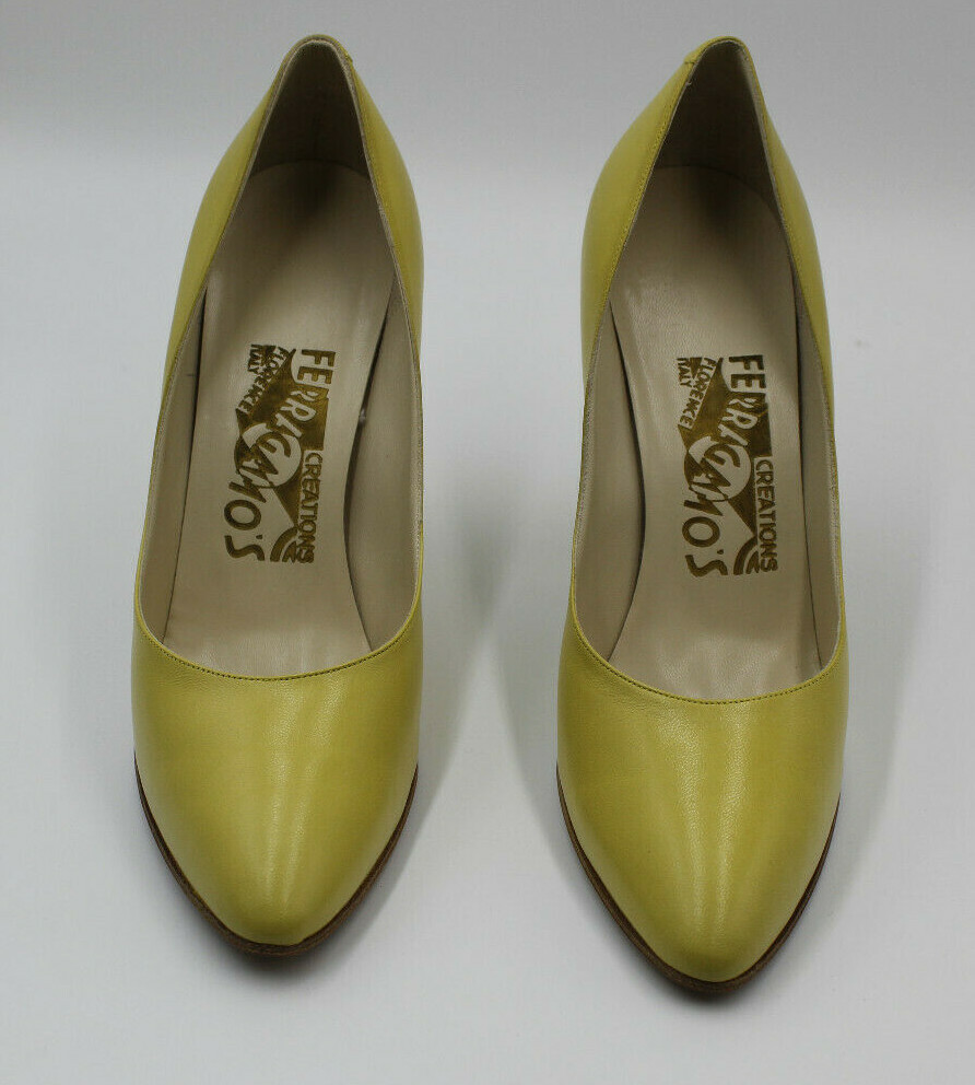 Pre-owned Ferragamo Salvatore  Women's Chianti Limone Kid Limited Edition Heel Size 36m In Yellow