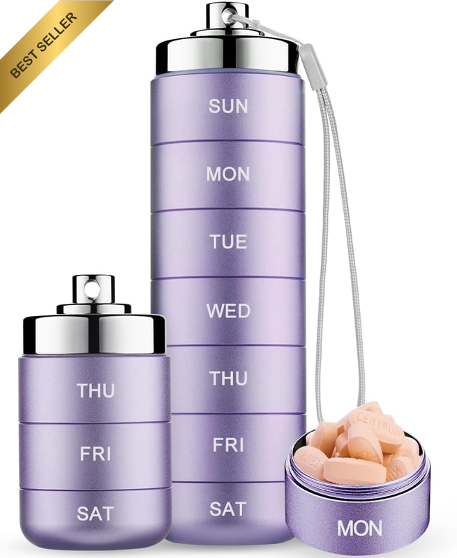 Metal Pill Organizer, Stackable Waterproof Weekly Travel Pill Box | Metal Pill C