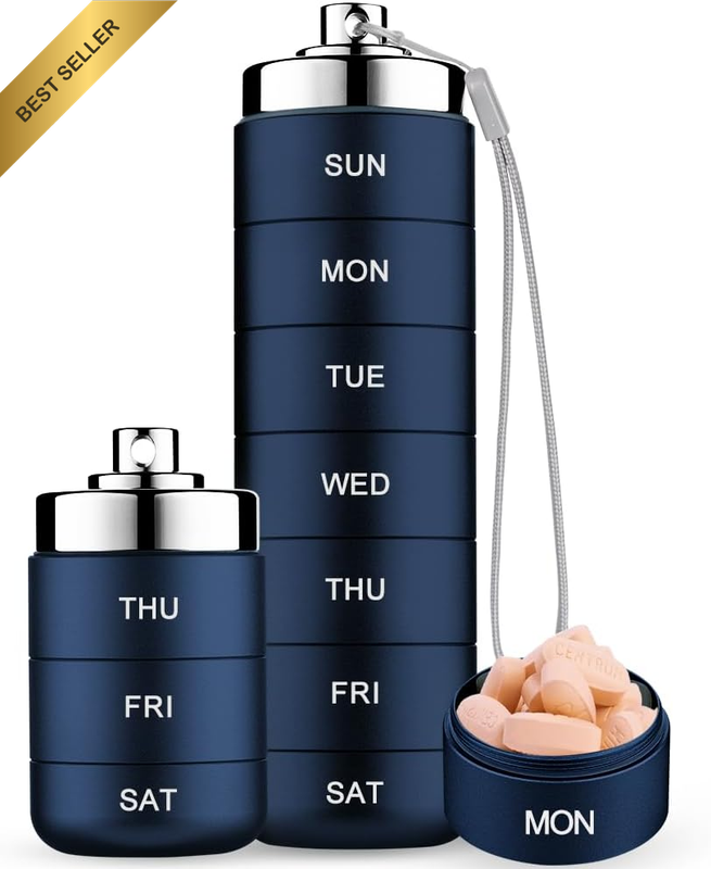 Metal Pill Organizer, Stackable Waterproof Weekly Travel Pill Box