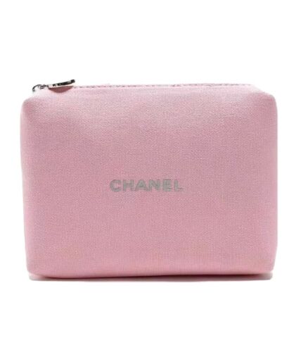 New w/Box CHANEL Pink Canvas Cosmetic Pouch / Make-Up Travel Bag +