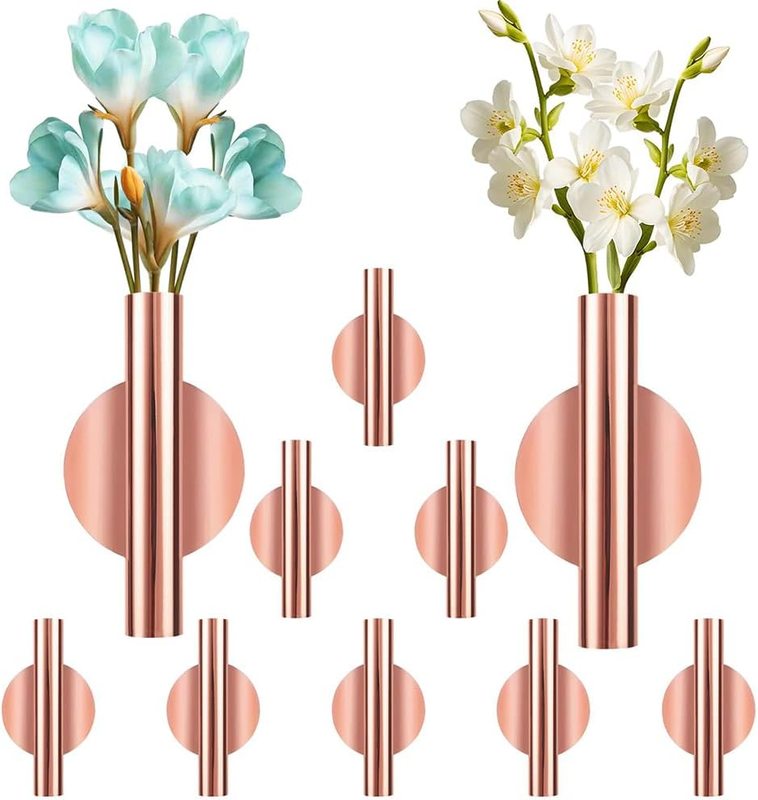 10 Pack Plant Wall Vase Metal Tubes, No-Drill Metal Flower Arranging, with Adhes