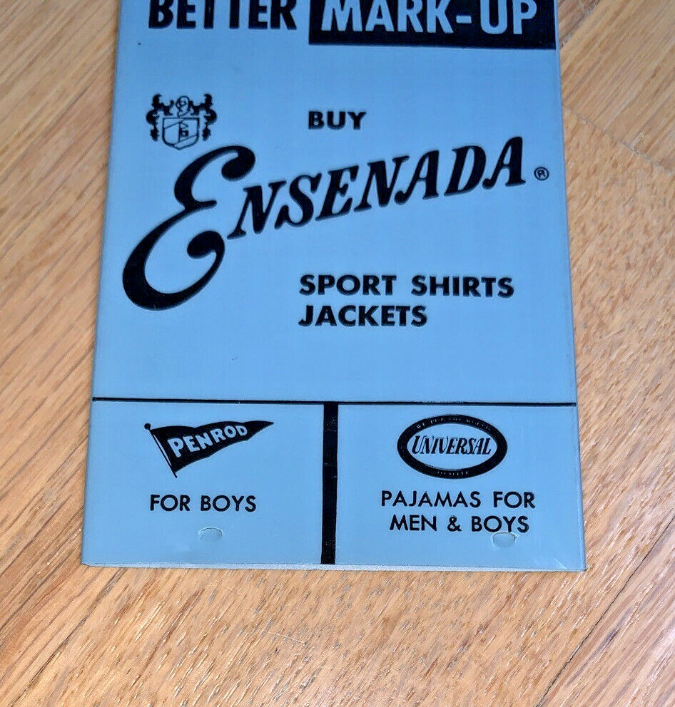 Old ENSENADA SPORTSWEAR Slide Rule Style PROFIT CHART - Reliance Mfg 5th Ave NYC