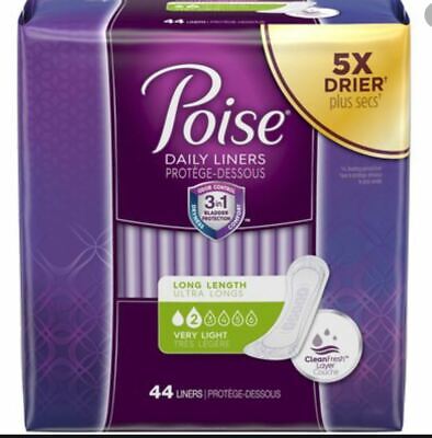 Poise Female Incontinent Pad Long Length Very Light 44 Ct 