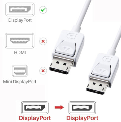 Display Port Cable DP Male to DP Cable Cord 1.4 Support 8K@60hz,4K@144HZ white