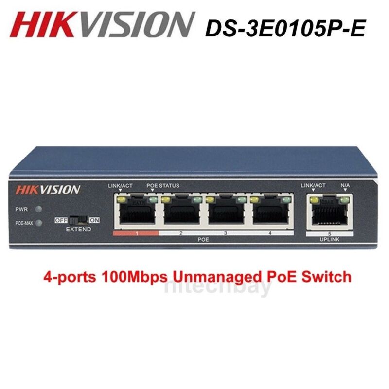 Hikvision Ds-3e0105p-e 4-ports 100mbps Unmanaged Poe Switch For Wired Ip Camera