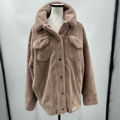 NWT Ugg Women's Frankie Faux Fur Winter Soft Trucker Coat Size Large Color TNGY