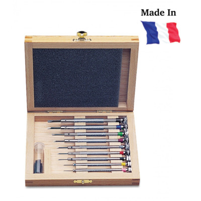 9 Piece Screwdrivers set with Wooden Box - French Made, Brand NEW!