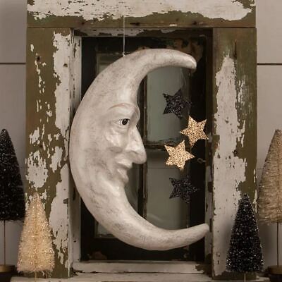 17" Bethany Lowe Man In Moon Glitter Stars Lrg Retro Vtg Hanging Halloween Decor