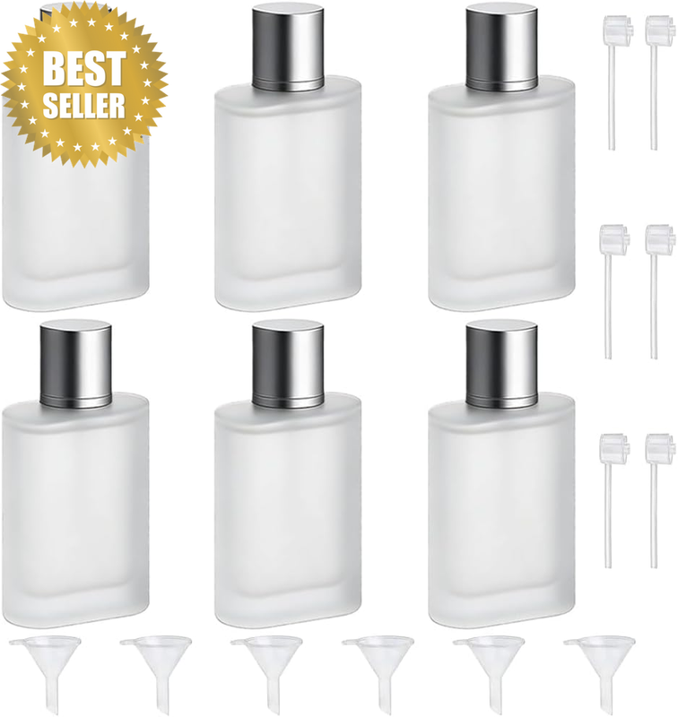 6 Pack 100Ml Frosted Glass Bottle, Refillable Perfume Dispenser, with Dispenser