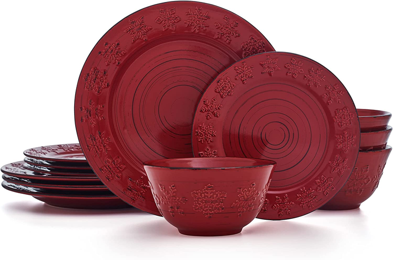 Pfaltzgraff Trellis Snowflakes 12 Piece Dinnerware Set, Serv