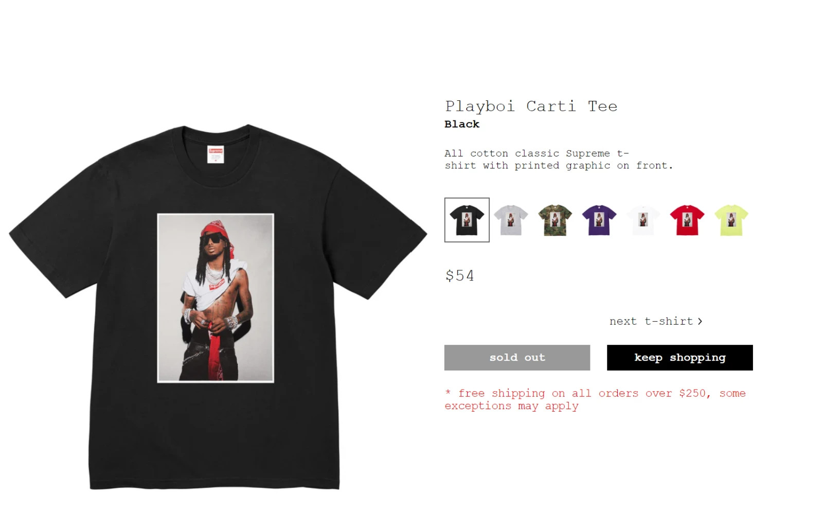 【Supreme】Playboi Carti Tee XL Black Buy Supreme Playboi Carti Tee 'Black' - FW25T50 BLACK | GOAT
