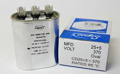 Air Conditioning HVAC Oval Dual Motor Run Capacitor 25 + 5 MFD 370 Volt