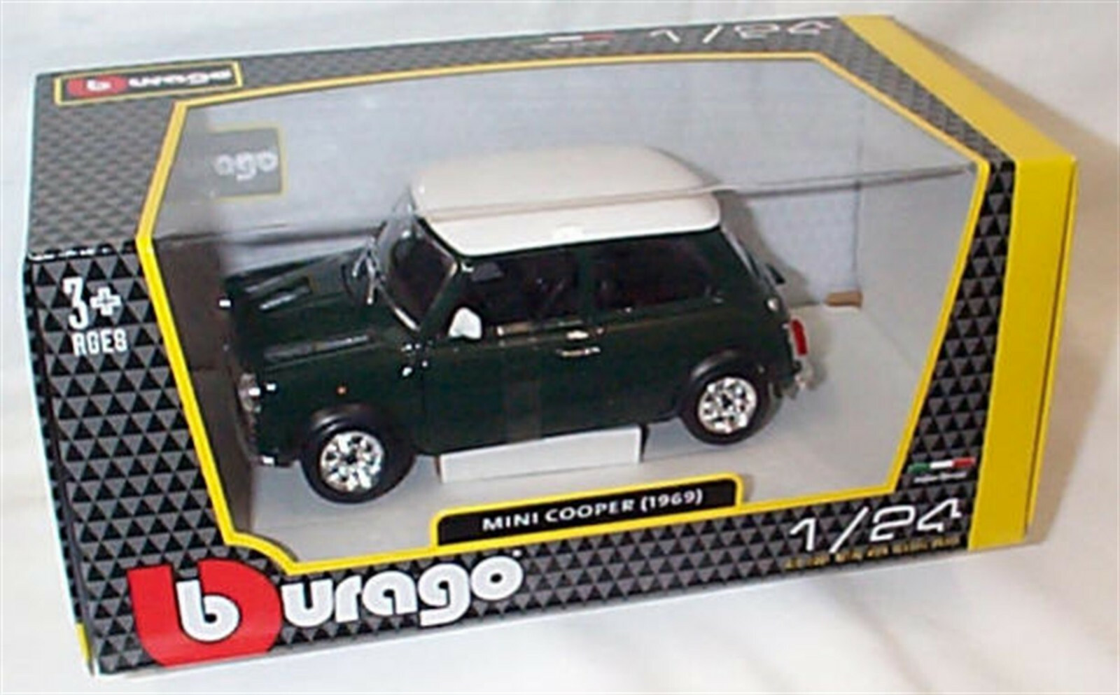 Mini Cooper 1969 Green White Roof 1:24 Scale Diecast burago