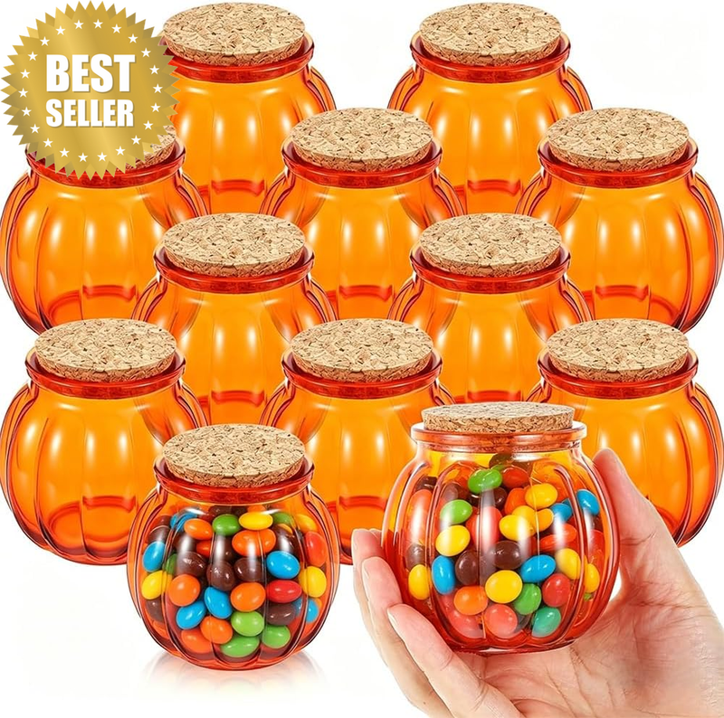 12 Pack Glass Pumpkin Candy Jars, Transparent Food Container Jar