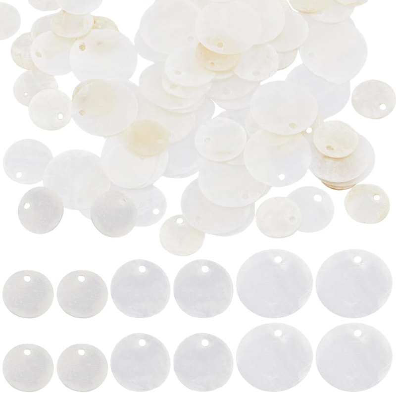 SUNNYCLUE 1 Box 180Pcs round Capiz Shell Charms Bulk Shell Pendants Small Mussel