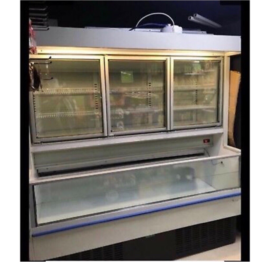 commercial display freezer with 3 doors and a chest for sale in