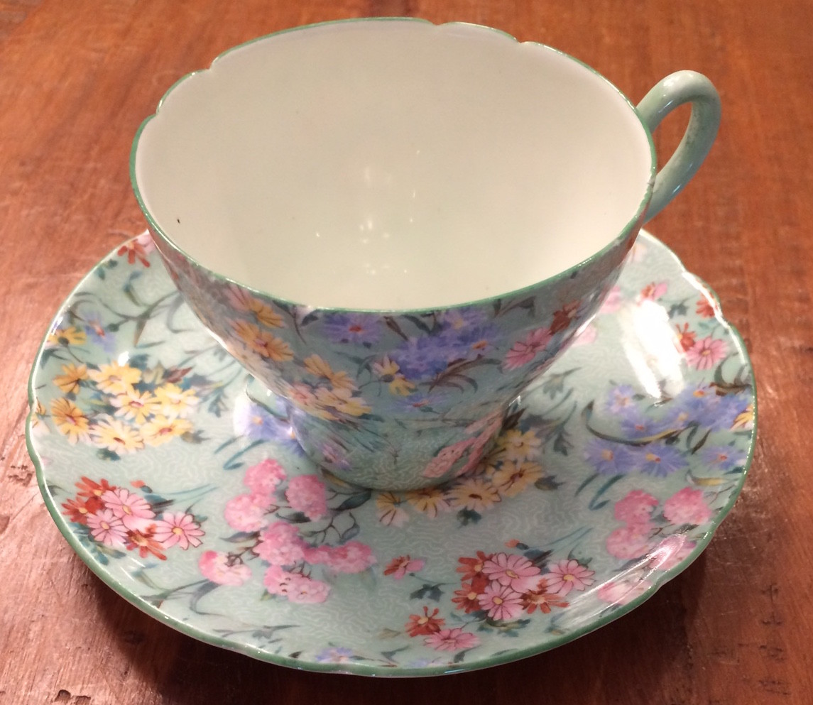SHELLEY ENGLAND #13453 MELODY CHINTZ & PASTEL GREEN MULTI