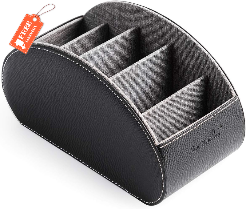 Remote Control Holders Organizer Box with 5 Compartment PU Leather Multi-Functio