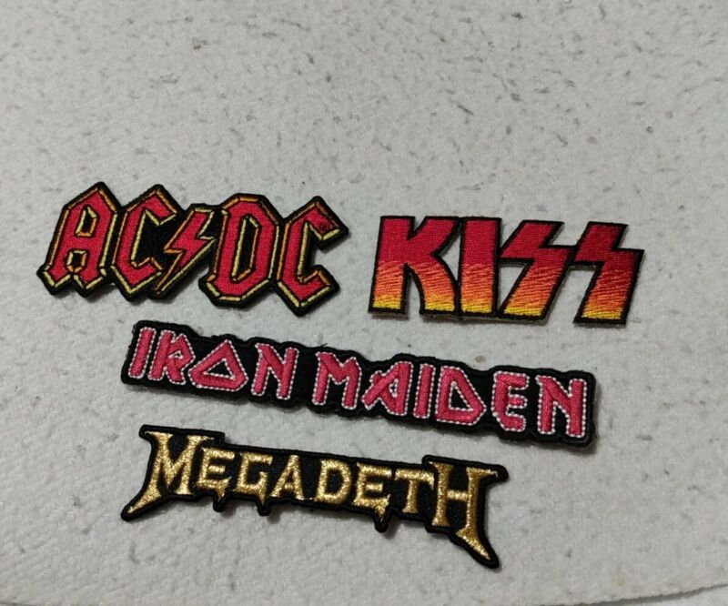 Rock Iron On Patch Lot (4) AC/DC Iron Maiden Kiss Megadeth