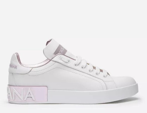 Pre-owned Dolce & Gabbana Dolce&gabbana Pink Portofino Sneakers Womens Size 41 In White