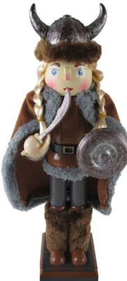 Wooden Christmas Nutcracker ,15'', VIKING FEMALE WITH SHIELD & SWORD ,ATH