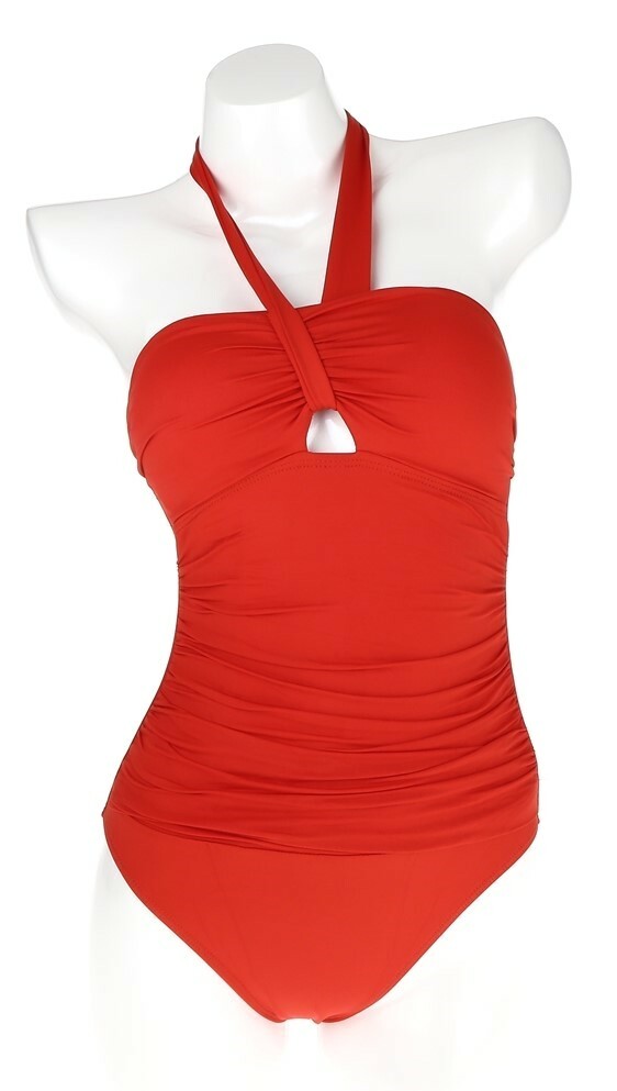 LAUREN Ralph Lauren Red Solid Bandeau Cut Out Mio One Piece Swimsuit Size 4
