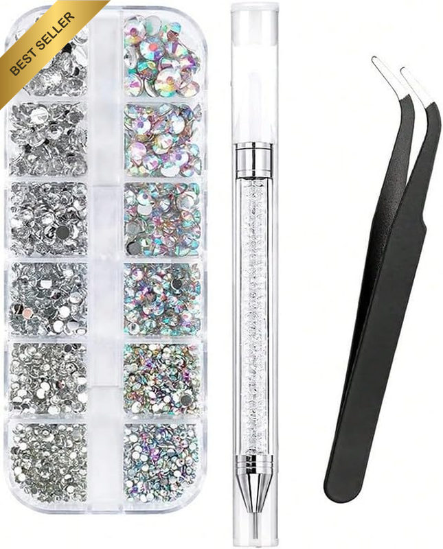 Rhinestones for Bedazzling, 2000 Pieces Flat Back round Crystal Nail Gems Kit fo