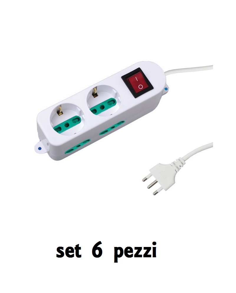 Set 5 Pezzi Multipresa Elettrica A 2 Posizioni + 4 Prese Con Interruttore Linq