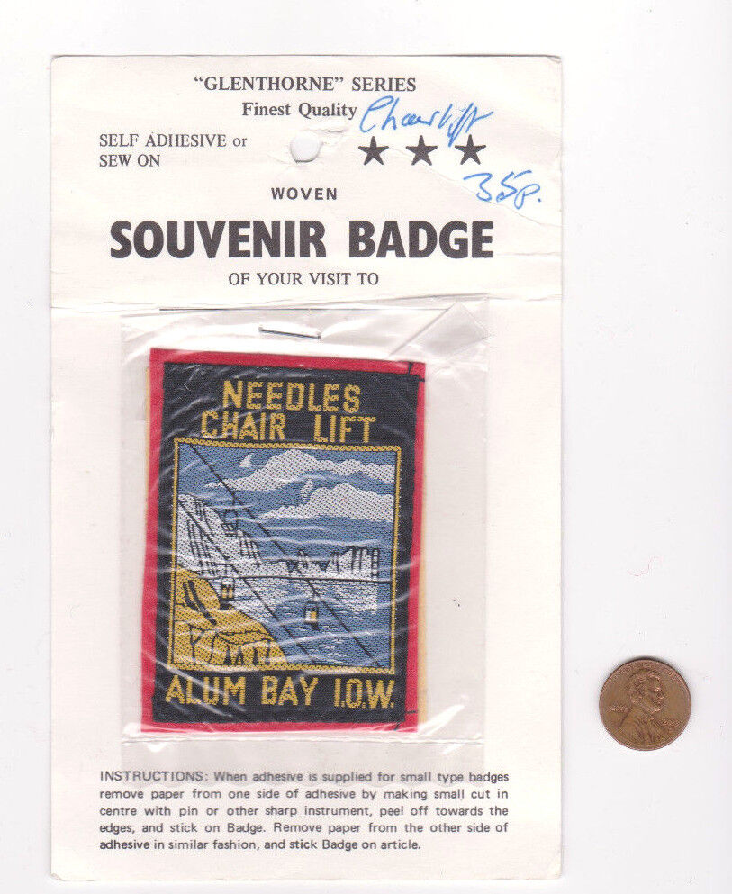 Vtg NEEDLES CHAIR LIFT Patch-Alum Bay I.O.W.-Travel Souvenir-B...