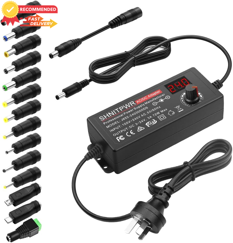 Adjustable DC Power Supply 3V-24V 3A 72W Universal AC/DC Adapter 100V-240V