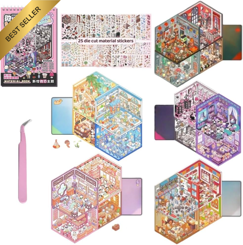 20 Sets DIY 3D Stickers Scene,3D Mini House Stickers Book for Adults with Tweeze